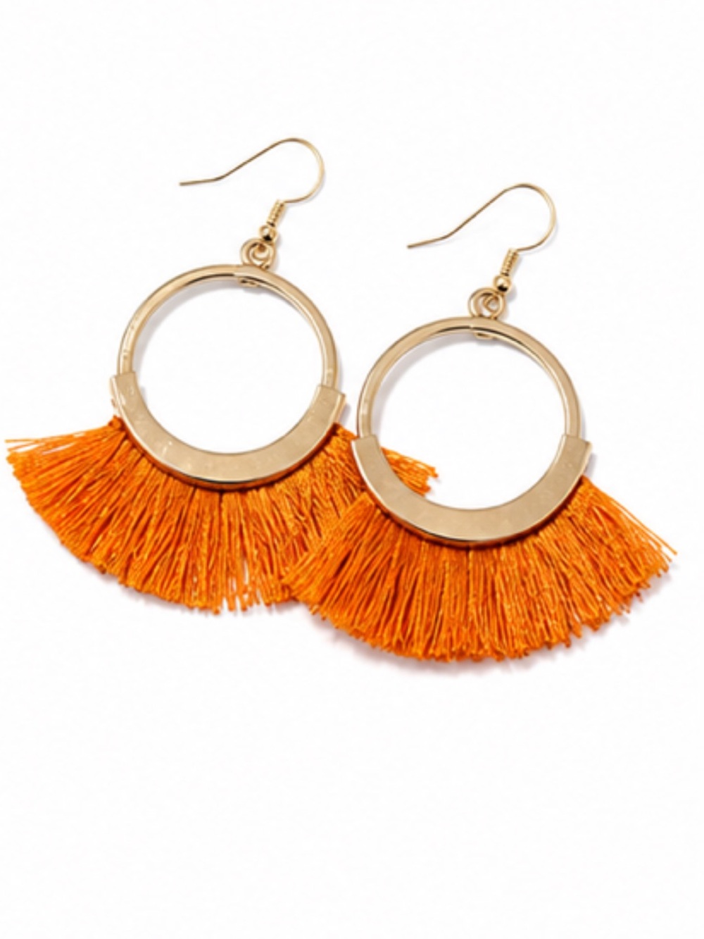 Gold Hoop Earrings with Orange Fringe Tassels